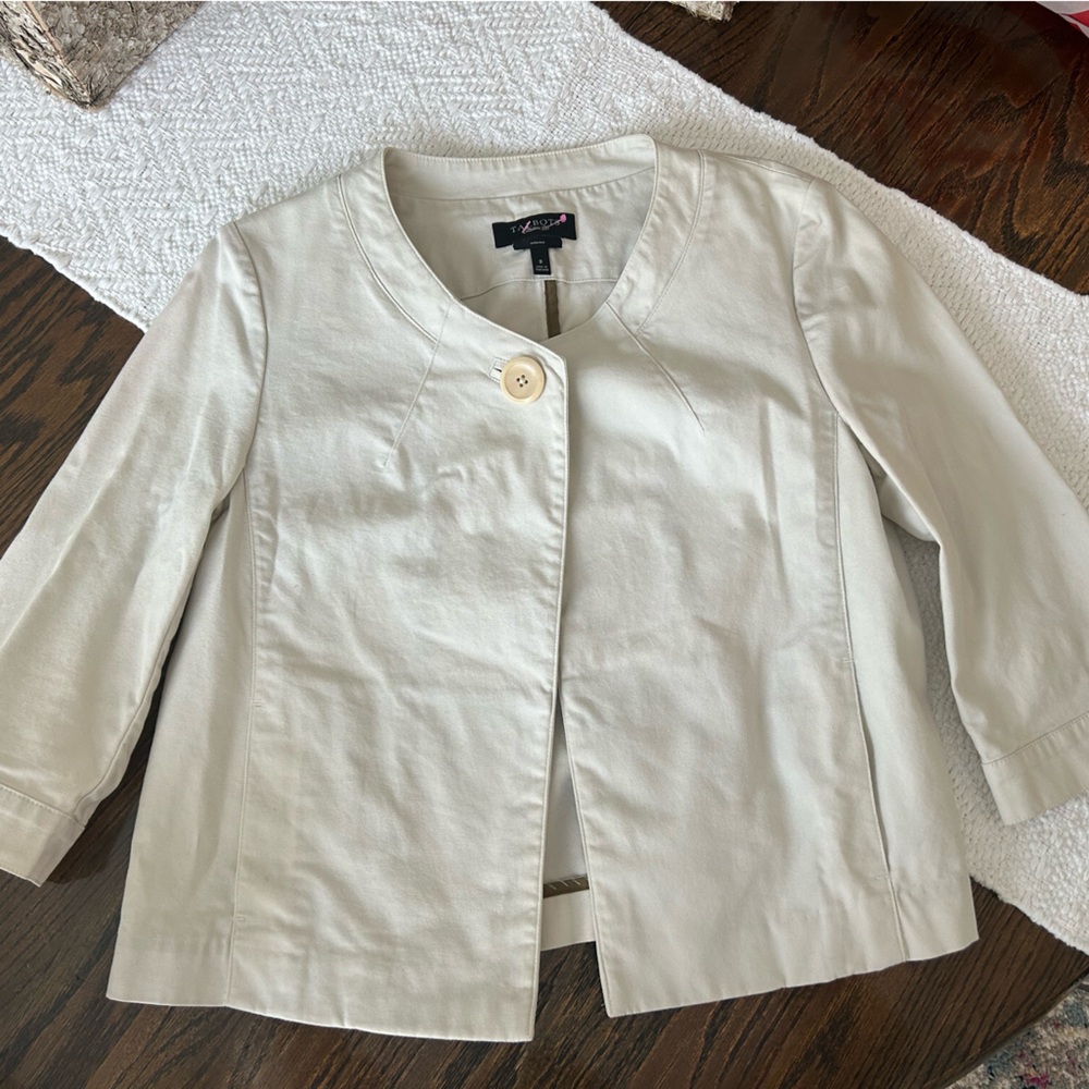 Talbots Stretch Off White 3/4 Sleeve Jacket Size 8
